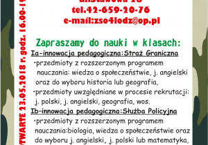 Ulotka z ofertą klas na rok szkolny 2018/2019